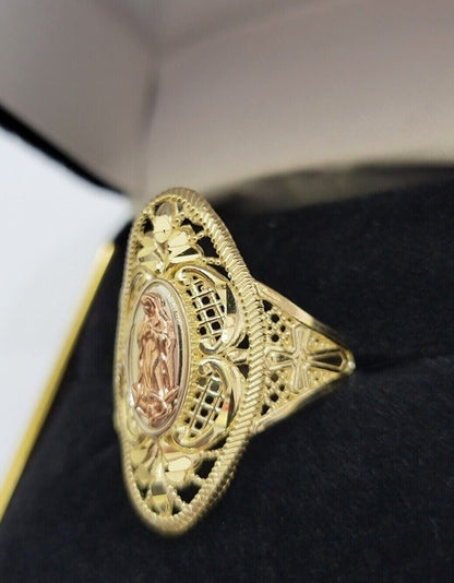 Ladies Ring 10k Yellow Gold Virgin Mary Cross 10KT REAL Gold Unique Size 7 SALE - Reva Jeweler
