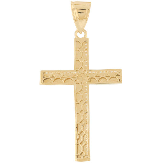 10k Yellow Gold Large White CZ Mens Diamond Cut Nugget Cross Pendant (SKU# P13855)