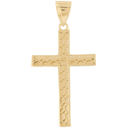 10k Yellow Gold Large White CZ Mens Diamond Cut Nugget Cross Pendant (SKU# P13855)