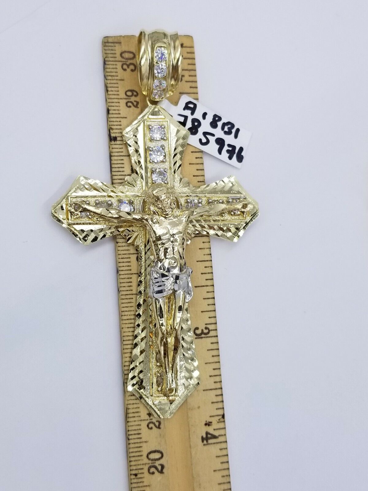 Men 10k Real Yellow Gold Rope Chain 26" Crucifix Cross Charm Diamond cut Set - Reva Jeweler