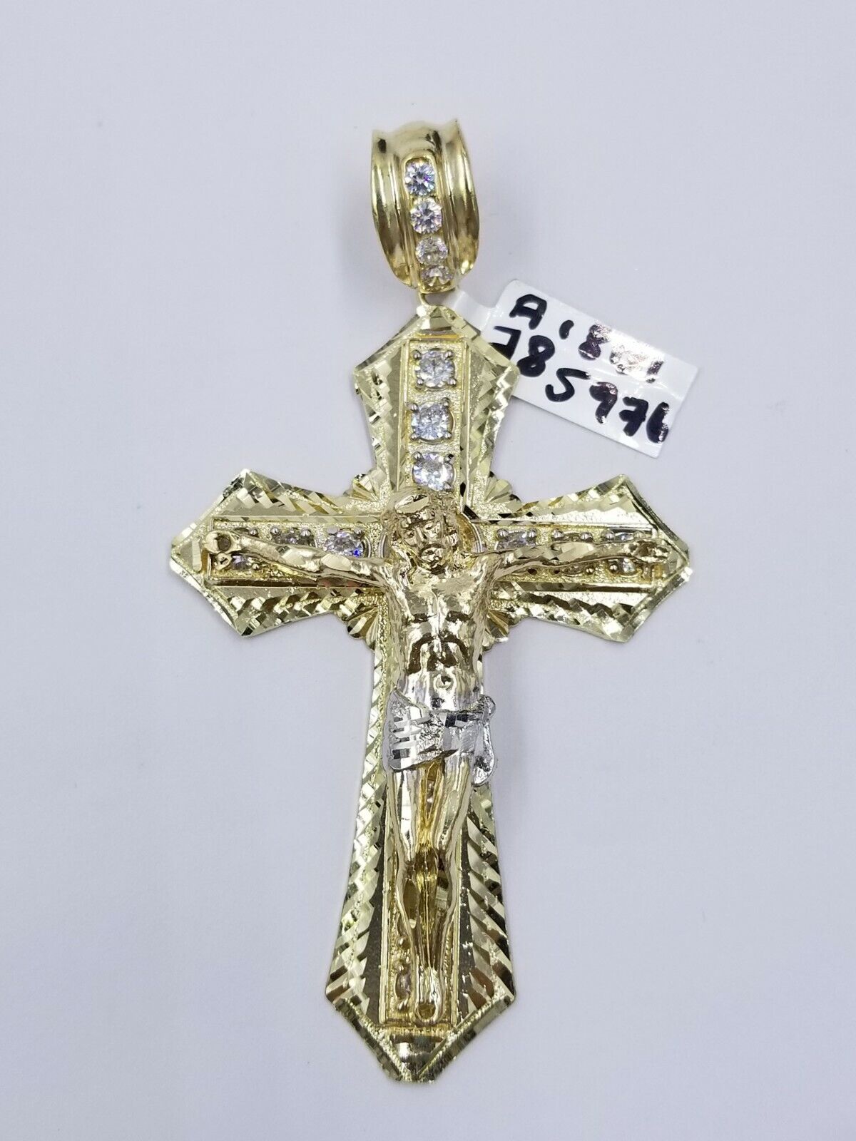Men 10k Real Yellow Gold Rope Chain 26" Crucifix Cross Charm Diamond cut Set - Reva Jeweler