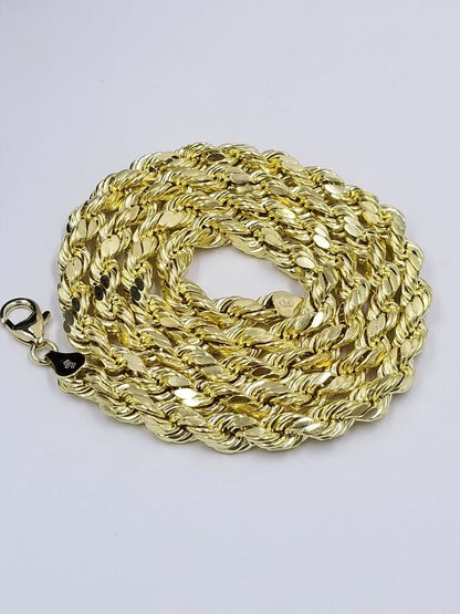 Men 10k Real Yellow Gold Rope Chain 26" Crucifix Cross Charm Diamond cut Set - Reva Jeweler