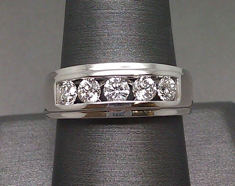 Men 14k White Gold 1CT Diamond Band Solitaire Ring Wedding Engagement REAL - Reva Jeweler