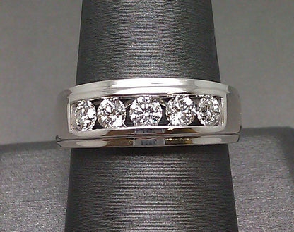 Men 14k White Gold 1CT Diamond Band Solitaire Ring Wedding Engagement REAL - Reva Jeweler