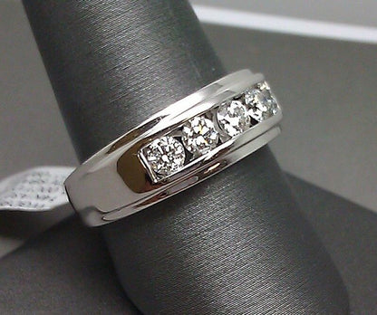 Men 14k White Gold 1CT Diamond Band Solitaire Ring Wedding Engagement REAL - Reva Jeweler