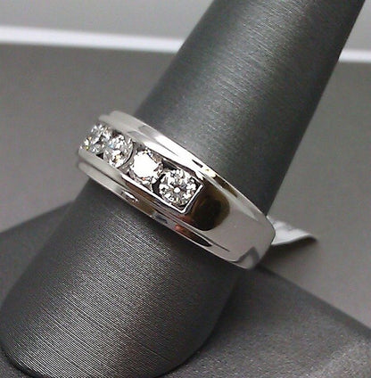 Men 14k White Gold 1CT Diamond Band Solitaire Ring Wedding Engagement REAL - Reva Jeweler