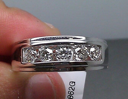 Men 14k White Gold 1CT Diamond Band Solitaire Ring Wedding Engagement REAL - Reva Jeweler