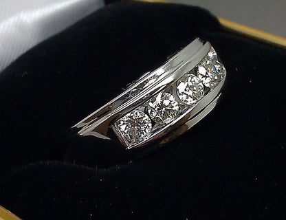 Men 14k White Gold 1CT Diamond Band Solitaire Ring Wedding Engagement REAL - Reva Jeweler