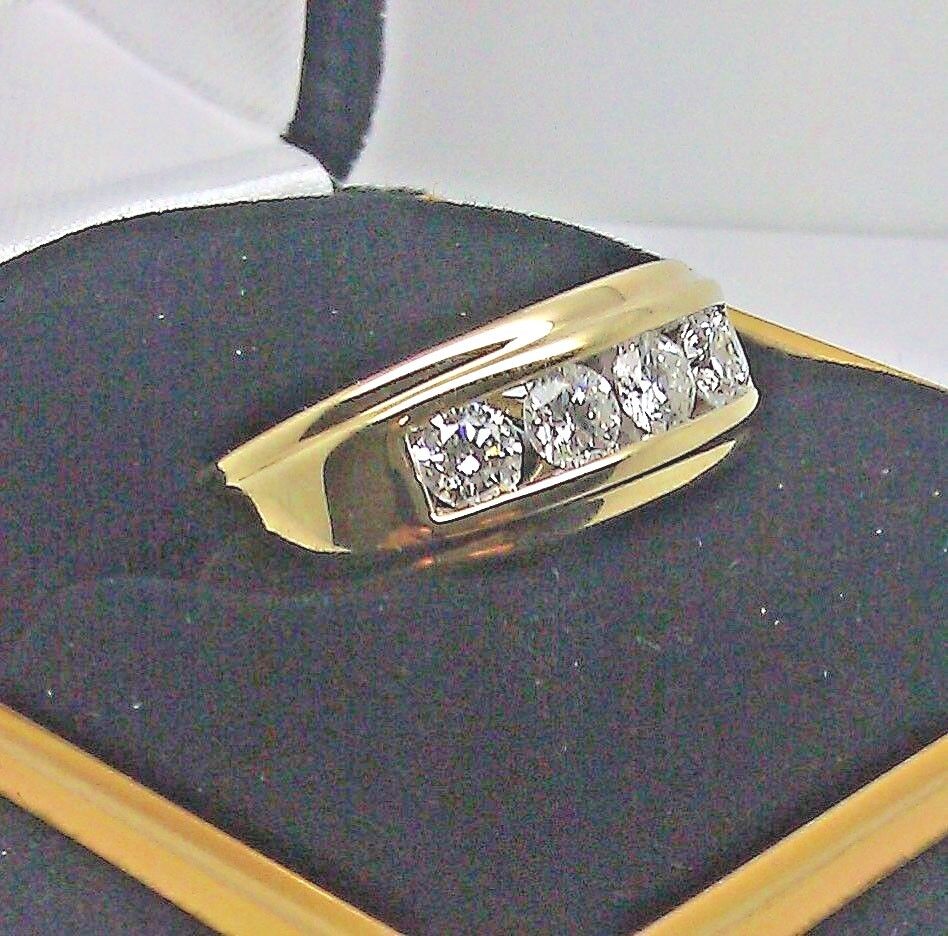 Men Solid 14k Yellow Gold 1CT Band Wedding Engagement Ring REAL Diamond - Reva Jeweler