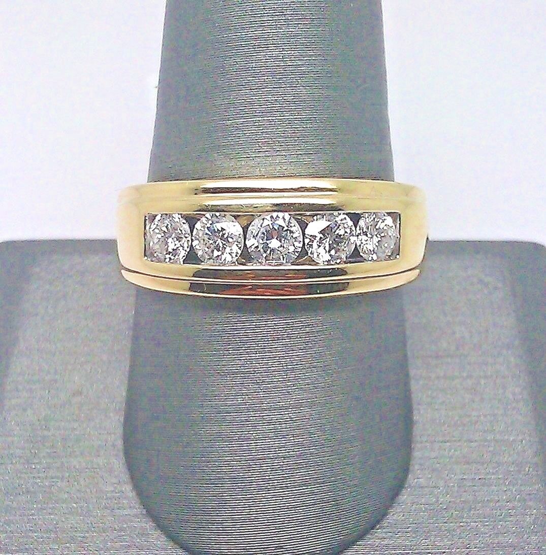 Men Solid 14k Yellow Gold 1CT Band Wedding Engagement Ring REAL Diamond - Reva Jeweler