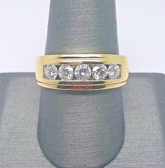 Men Solid 14k Yellow Gold 1CT Band Wedding Engagement Ring REAL Diamond - Reva Jeweler