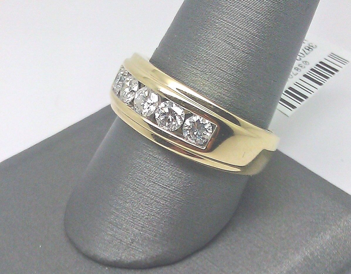 Men Solid 14k Yellow Gold 1CT Band Wedding Engagement Ring REAL Diamond - Reva Jeweler