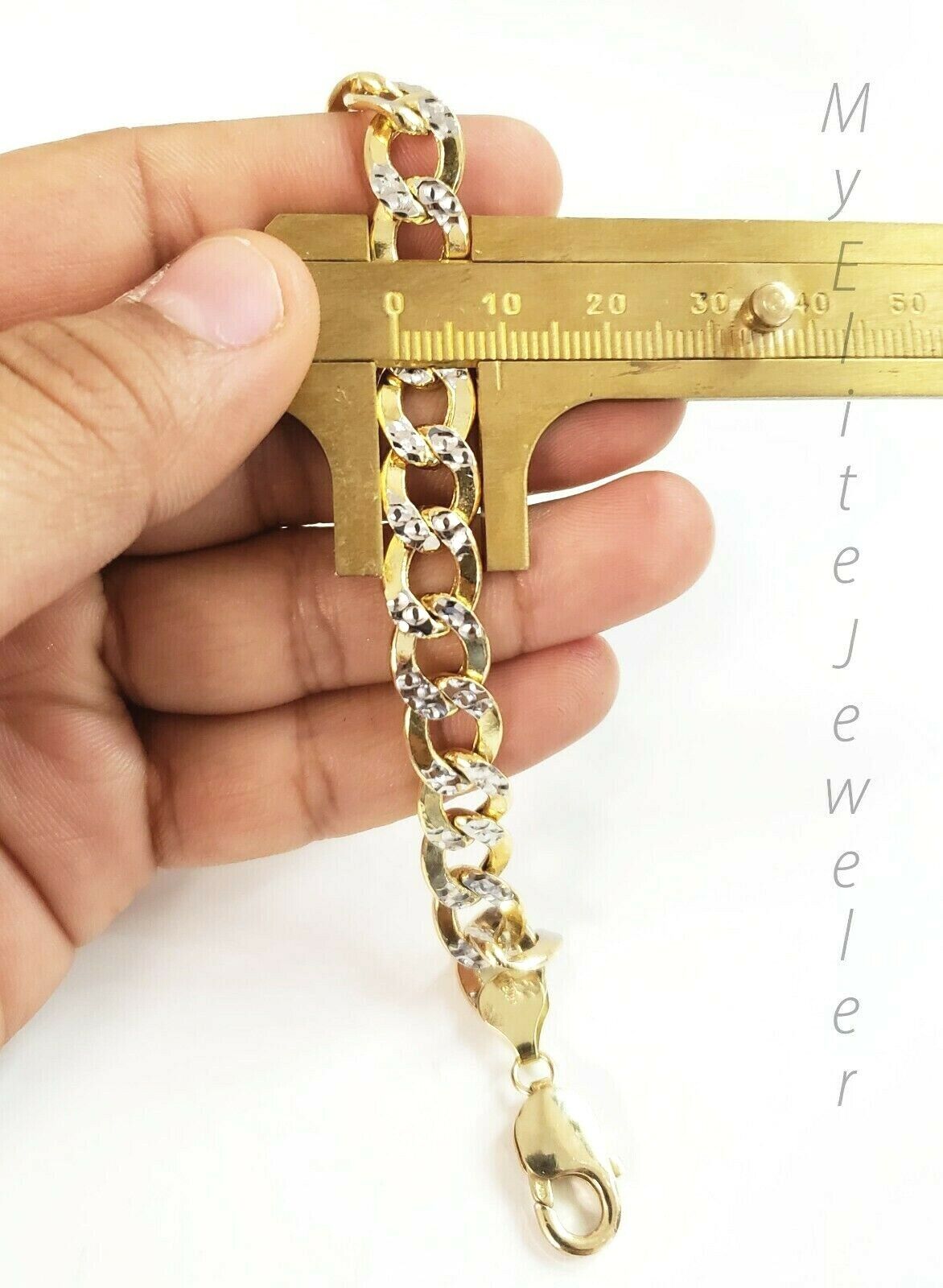 Men's 10k Diamond Cuts Cuban link Curb Bracelet 8 Inch 9mm Lobster Lock, Real - Reva Jeweler