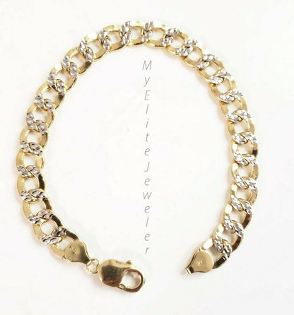Men's 10k Diamond Cuts Cuban link Curb Bracelet 8 Inch 9mm Lobster Lock, Real - Reva Jeweler