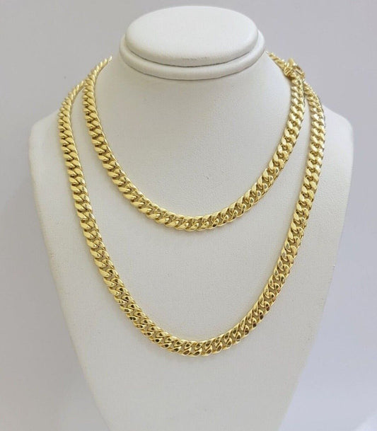 Mens 10k Gold Chain Necklace 6mm Miami Cuban Link 18 - 28 Inch REAL 10kt Yellow - Reva Jeweler