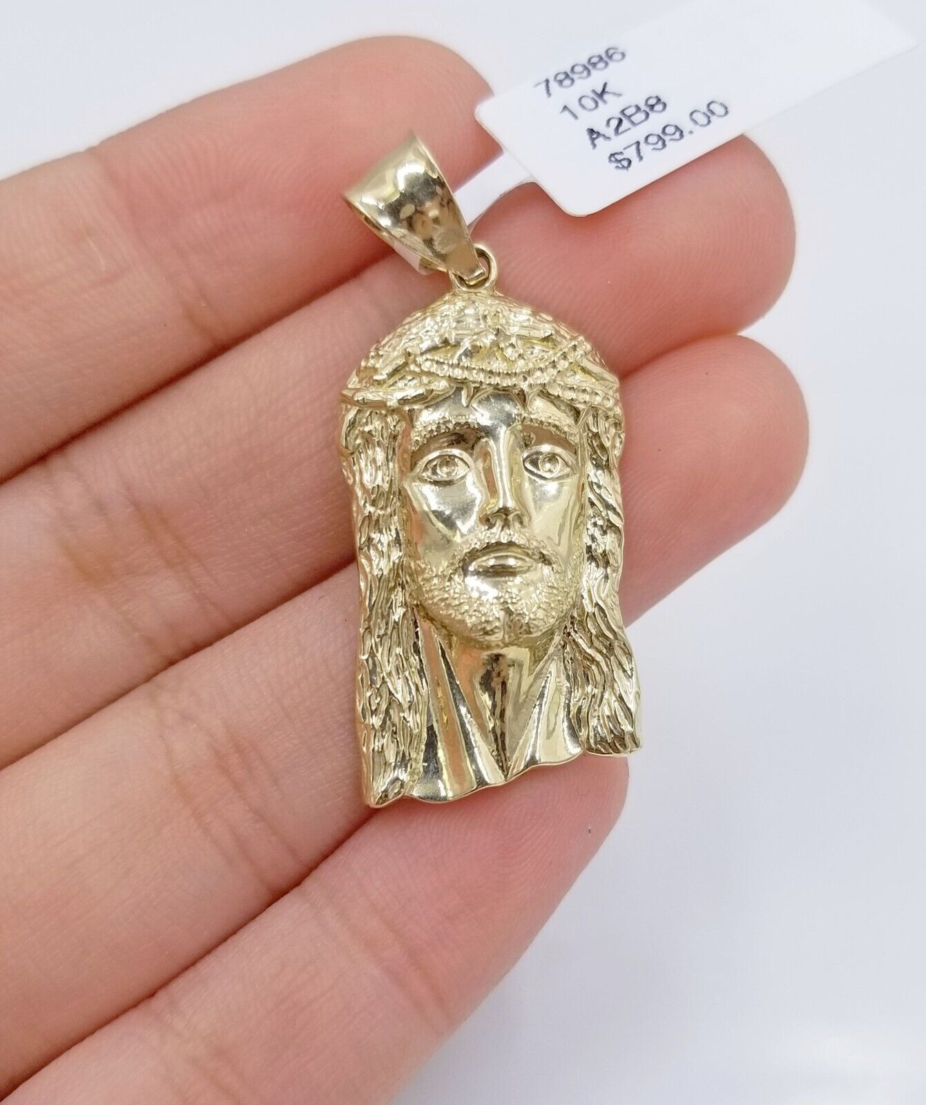 Mens 10k Gold Chain Necklace Charm Pendant SET ,5mm Miami Cuban Link, Jesus Face - Reva Jeweler