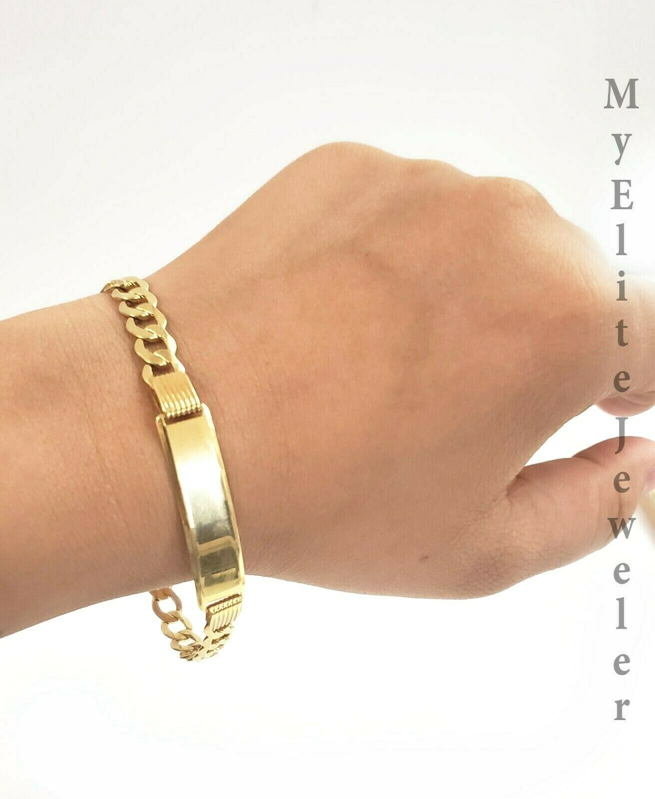 Mens 10K Gold Cuban Link Bracelet ID 8mm 8" Lobster Lock REAL 10KT , Engraving - Reva Jeweler