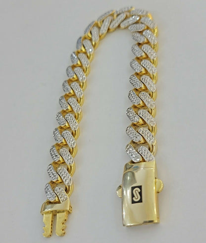 Mens 10k Gold Monaco Bracelet 11mm 8" Two - tone Diamond Cut REAL 10kt Gold SALE - Reva Jeweler