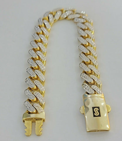 Mens 10k Gold Monaco Bracelet 11mm 8" Two - tone Diamond Cut REAL 10kt Gold SALE - Reva Jeweler