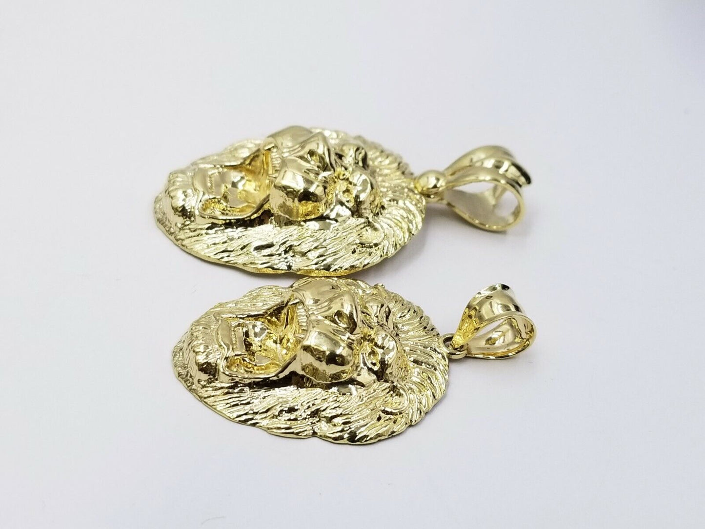 Mens 10k Solid Yellow Gold Roaring King Lion Head Charm Pendant Diamond Cut Real - Reva Jeweler