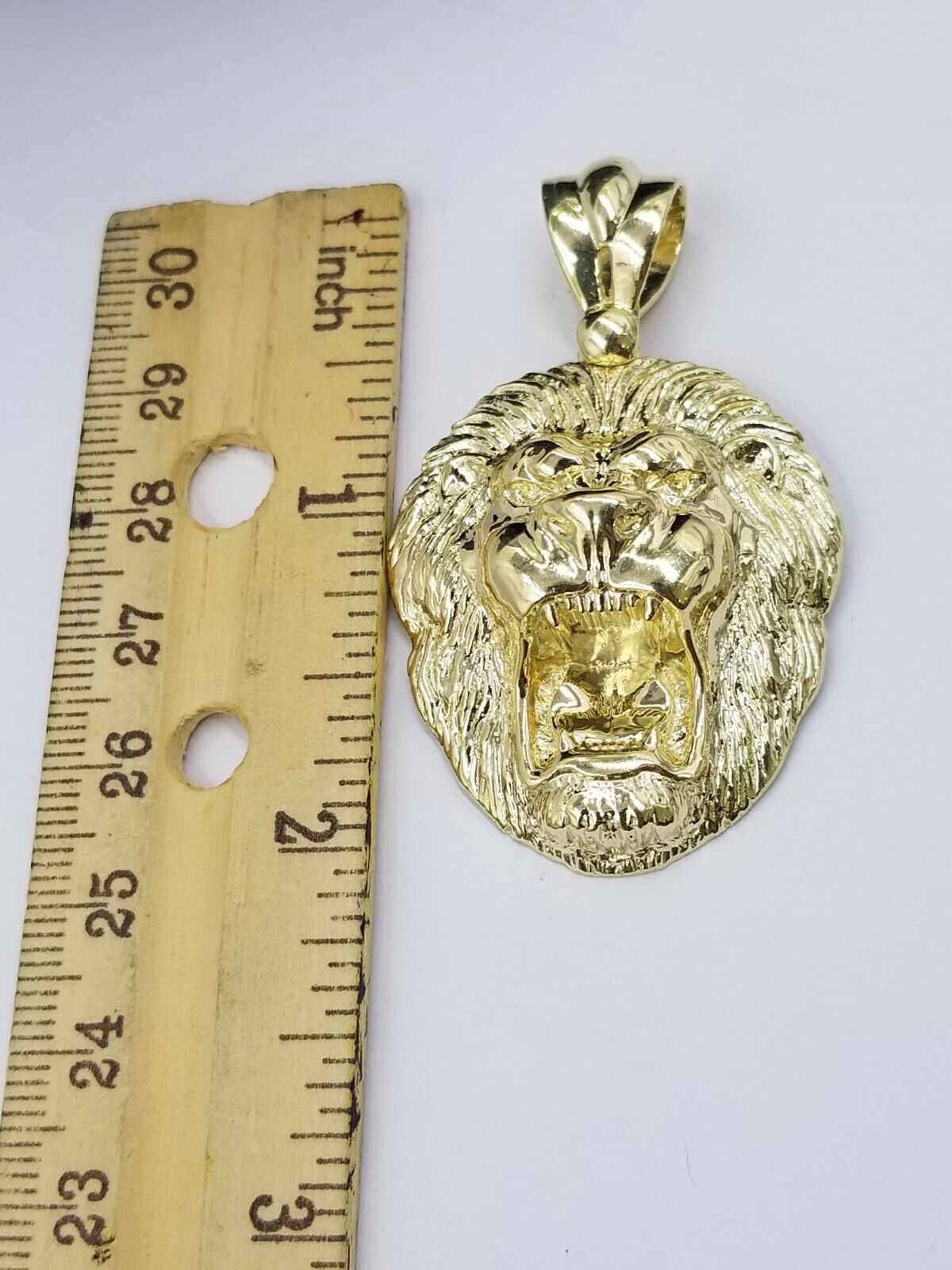 Mens 10k Solid Yellow Gold Roaring King Lion Head Charm Pendant Diamond Cut Real - Reva Jeweler
