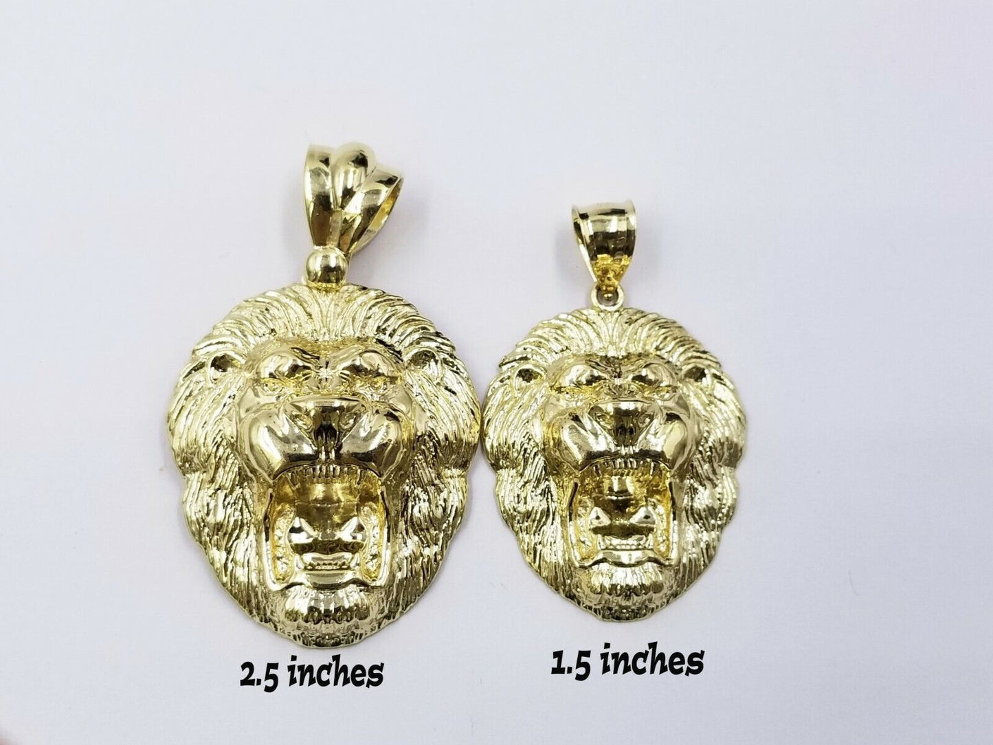 Mens 10k Solid Yellow Gold Roaring King Lion Head Charm Pendant Diamond Cut Real - Reva Jeweler