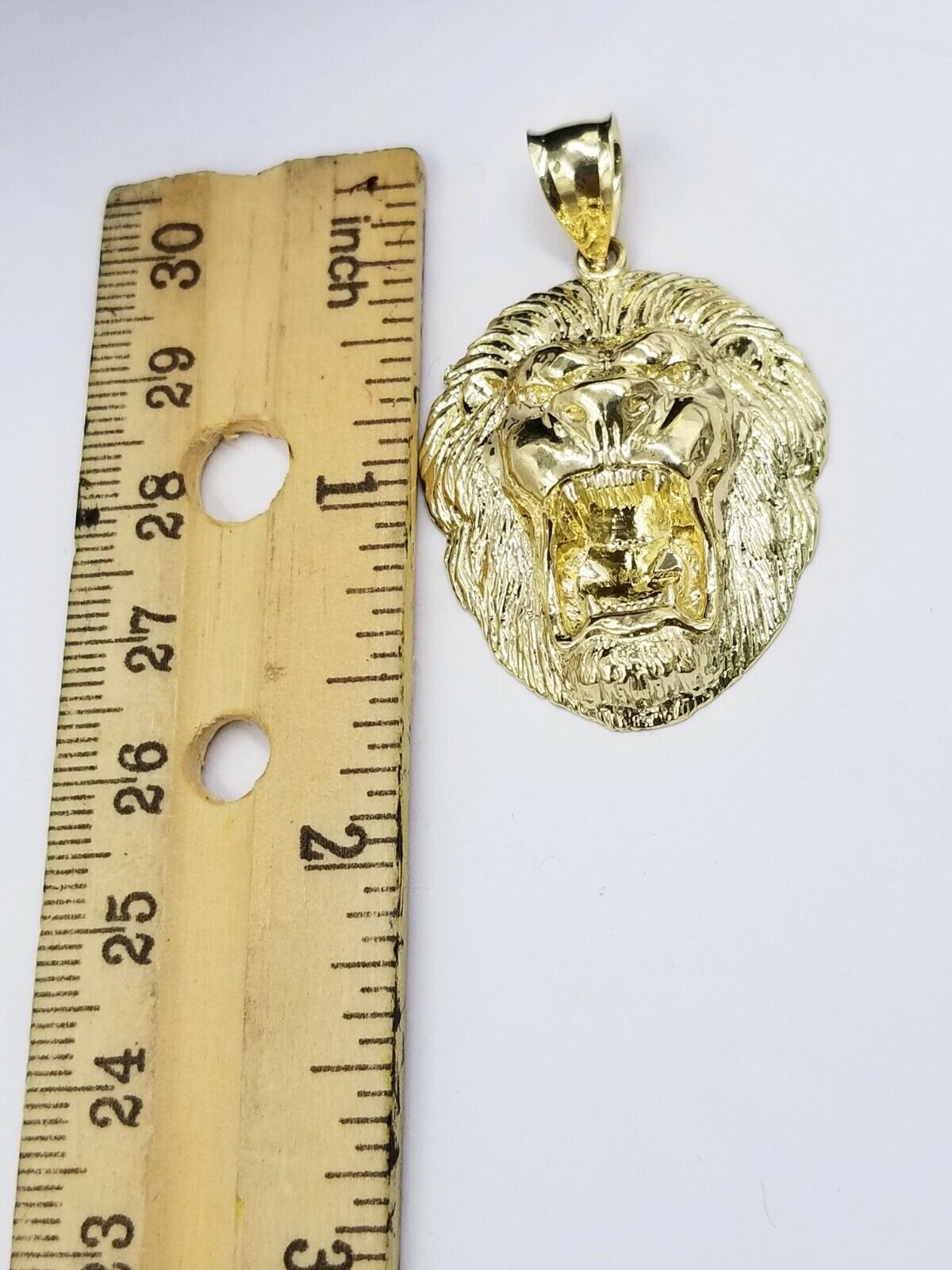 Mens 10k Solid Yellow Gold Roaring King Lion Head Charm Pendant Diamond Cut Real - Reva Jeweler