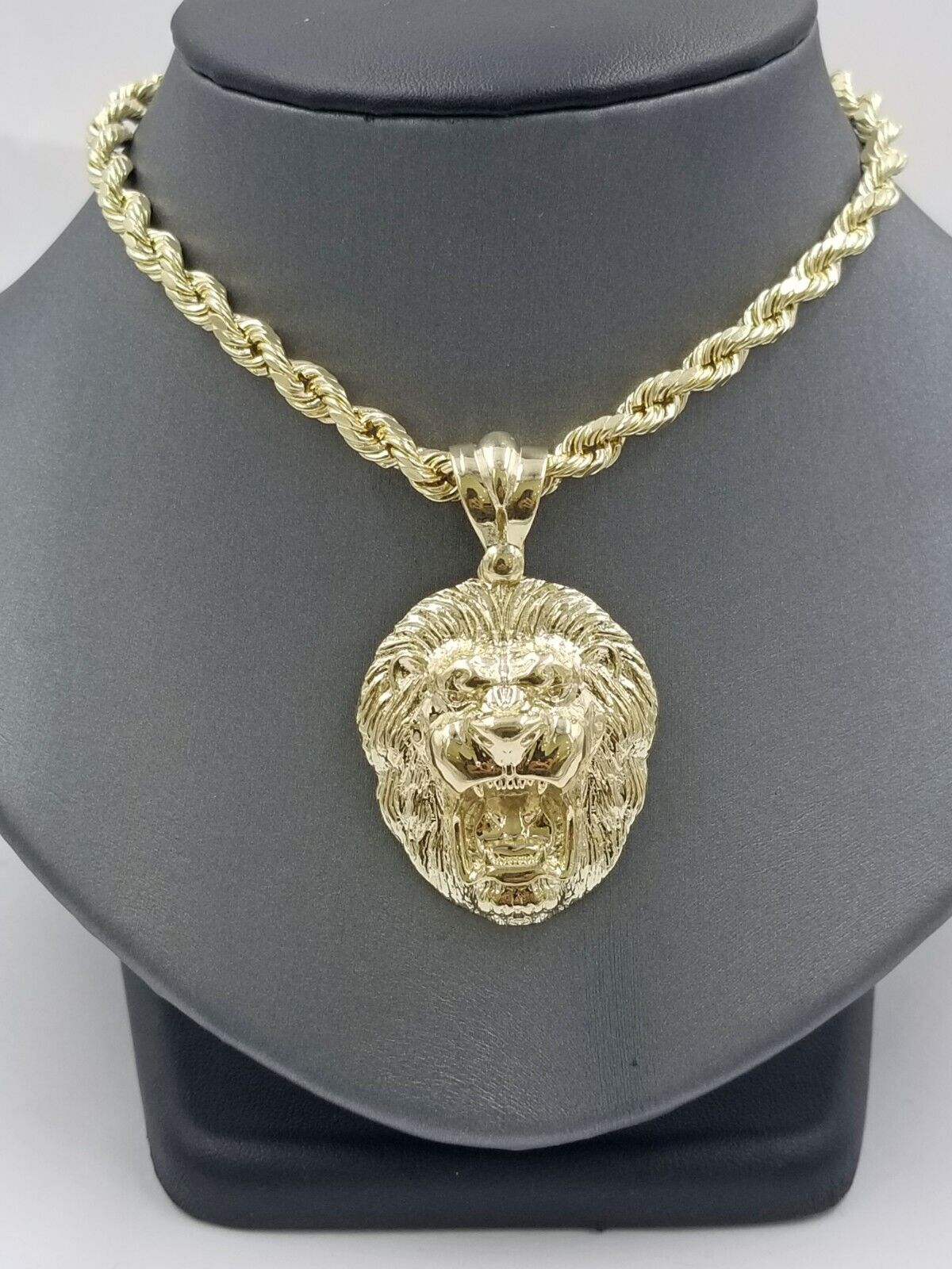 Mens 10k Solid Yellow Gold Roaring King Lion Head Charm Pendant Diamond Cut Real - Reva Jeweler