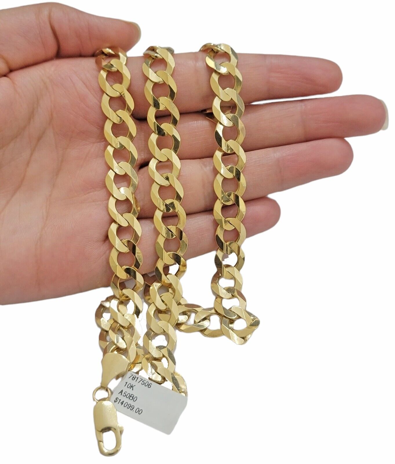 Mens 10K Yellow Gold 22 Inch Chain Necklace Cuban Curb Link SOLID 10kt Gold REAL - Reva Jeweler