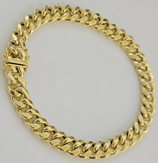 Mens 10K Yellow Gold Miami Cuban Link Bracelet 9mm 10 Inch long Box Lock REAL - Reva Jeweler