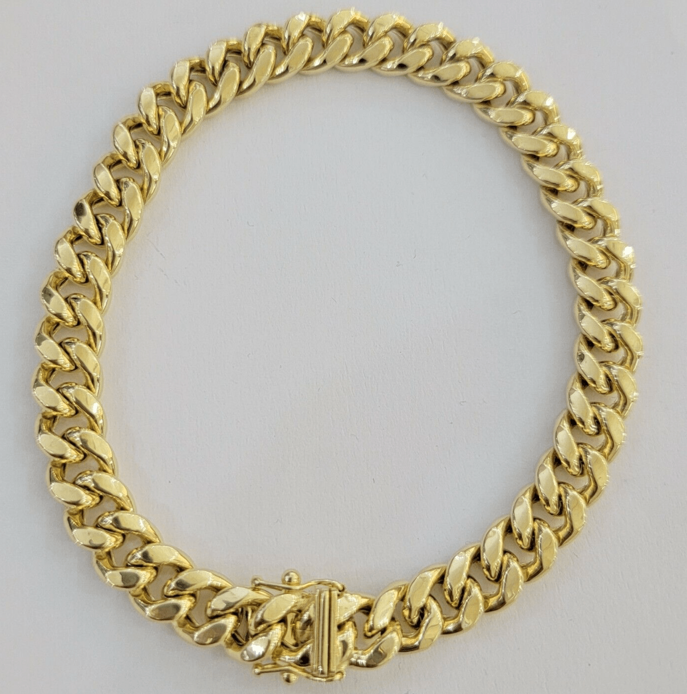 Mens 10K Yellow Gold Miami Cuban Link Bracelet 9mm 10 Inch long Box Lock REAL - Reva Jeweler