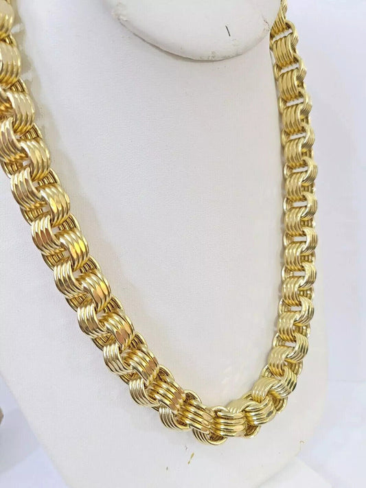 Mens 10k Yellow Gold Necklace Box Byzantine Chain 12mm 22" - 30 inch REAL 10kt - Reva Jeweler