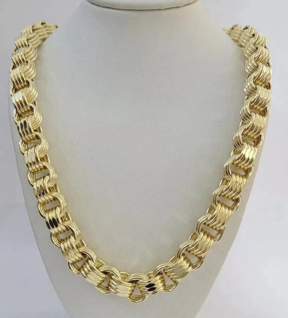 Mens 10k Yellow Gold Necklace Box Byzantine Chain 12mm 22" - 30 inch REAL 10kt - Reva Jeweler