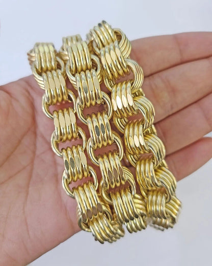 Mens 10k Yellow Gold Necklace Box Byzantine Chain 12mm 22" - 30 inch REAL 10kt - Reva Jeweler