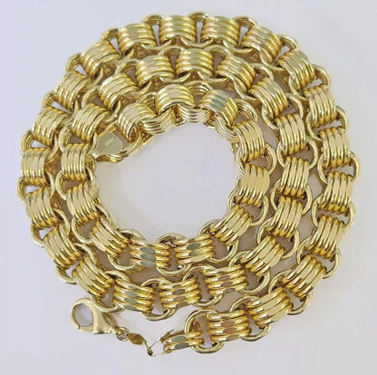 Mens 10k Yellow Gold Necklace Box Byzantine Chain 12mm 22" - 30 inch REAL 10kt - Reva Jeweler