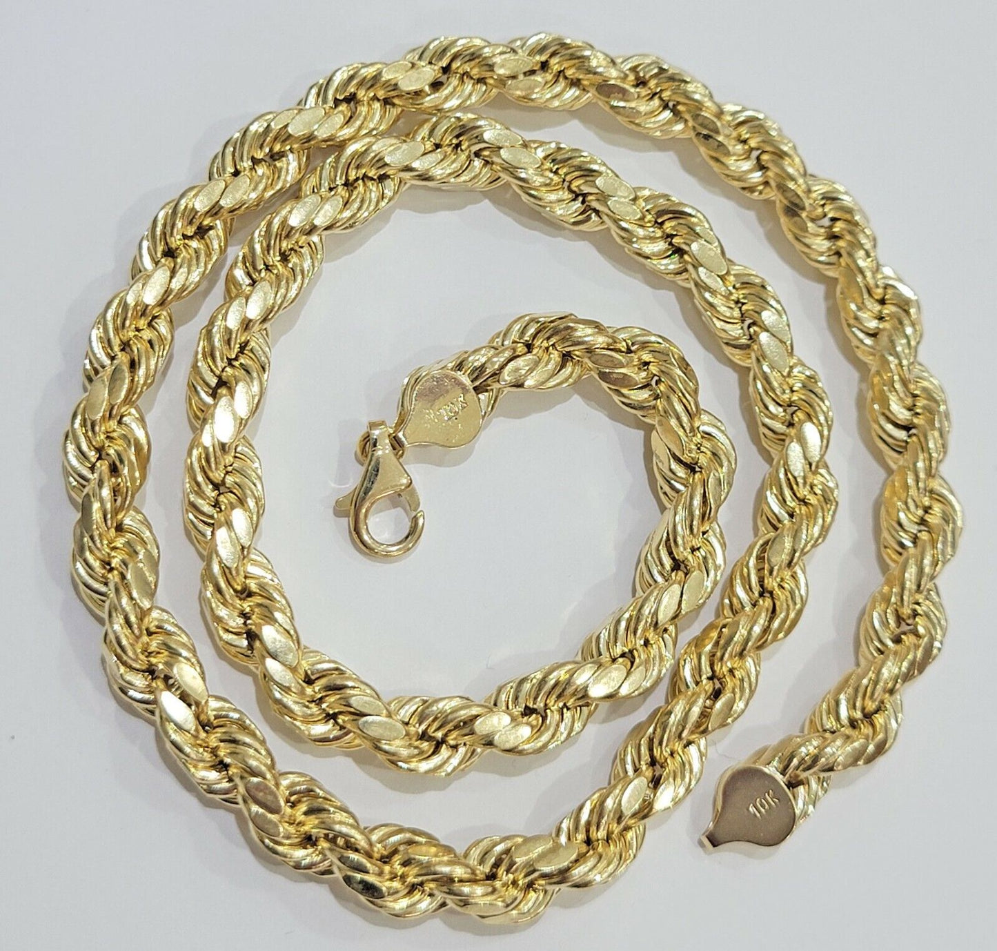 Mens 10K Yellow Gold Rope Chain Thick Necklace 26" 8mm REAL 10KT Diamond cuts - Reva Jeweler