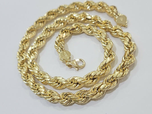 Mens 10K Yellow Gold Rope Chain Thick Necklace 26" 8mm REAL 10KT Diamond cuts - Reva Jeweler