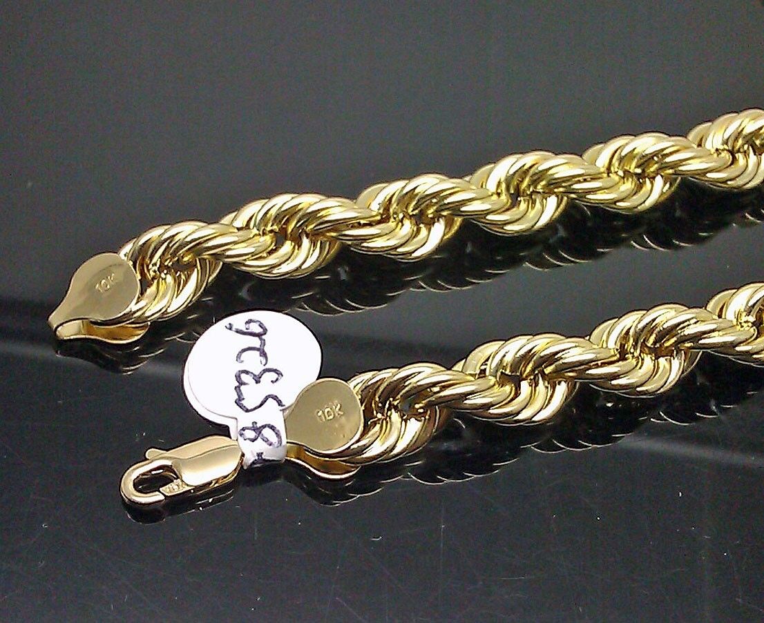Mens 10K Yellow Gold Rope Chain Thick Necklace 26" 8mm REAL 10KT Diamond cuts - Reva Jeweler