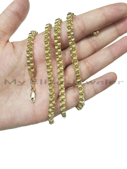 Men's 10kt Yellow Gold Box Byzantine Chain Necklace 30 Inch 4mm REAL, Rope,Cuban - Reva Jeweler