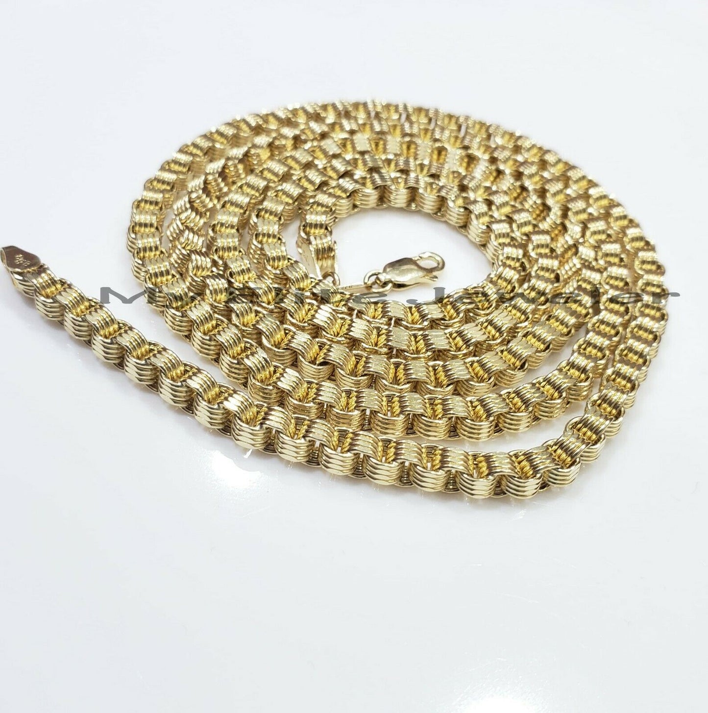 Men's 10kt Yellow Gold Box Byzantine Chain Necklace 30 Inch 4mm REAL, Rope,Cuban - Reva Jeweler