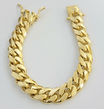 Mens 14k Gold Bracelet Solid Miami Cuban Link 13mm 9.5 Inch Real 14kt Heavy - Reva Jeweler
