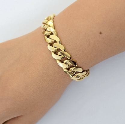 Mens 14k Gold Bracelet Solid Miami Cuban Link 13mm 9.5 Inch Real 14kt Heavy - Reva Jeweler
