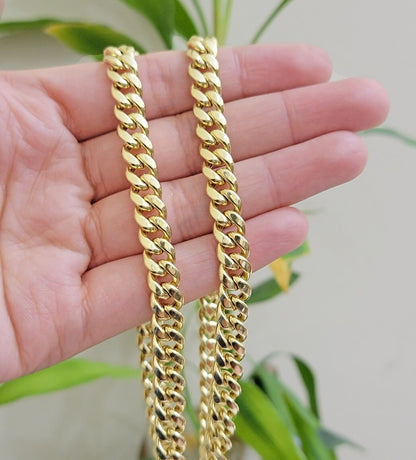 Mens 14k Gold Chain 8mm Miami cuban Link 18 - 30 Inch REAL 14KT Yelllow Gold - Reva Jeweler