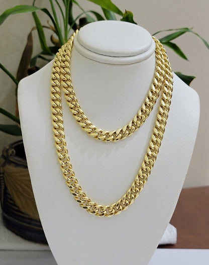 Mens 14k Gold Chain 8mm Miami cuban Link 18 - 30 Inch REAL 14KT Yelllow Gold - Reva Jeweler