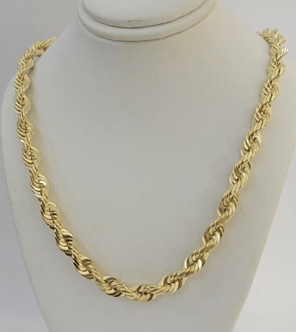Mens 14k Gold Rope chain 26 Inch Necklace 7mm Solid Link REAL 14 kt Yellow Gold - Reva Jeweler