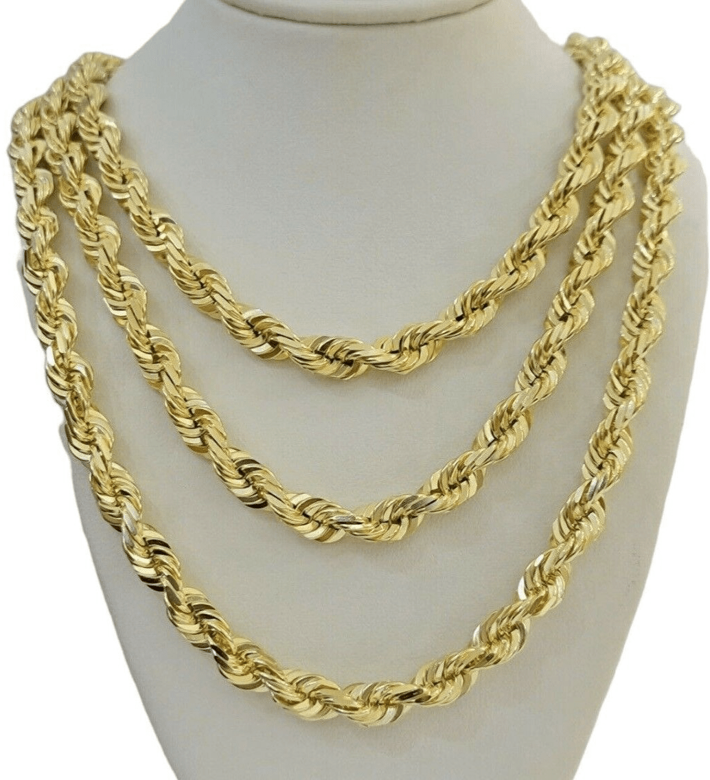 Mens 14k Gold Rope chain 26 Inch Necklace 7mm Solid Link REAL 14 kt Yellow Gold - Reva Jeweler