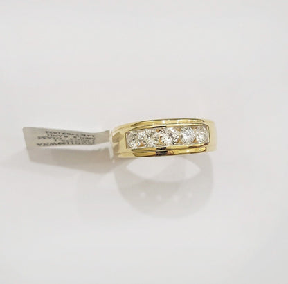Mens 14k Yellow Gold 1CT Diamond Ring Band Natural Wedding Band, Valentine Sale - Reva Jeweler