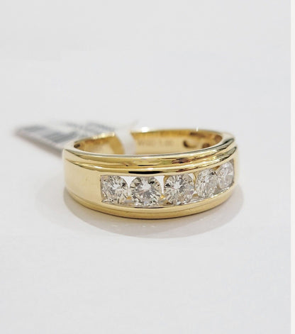 Mens 14k Yellow Gold 1CT Diamond Ring Band Natural Wedding Band, Valentine Sale - Reva Jeweler
