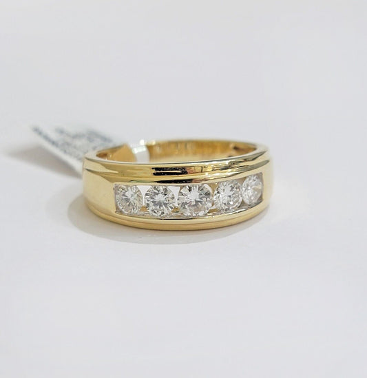 Mens 14k Yellow Gold 1CT Diamond Ring Band Natural Wedding Band, Valentine Sale - Reva Jeweler