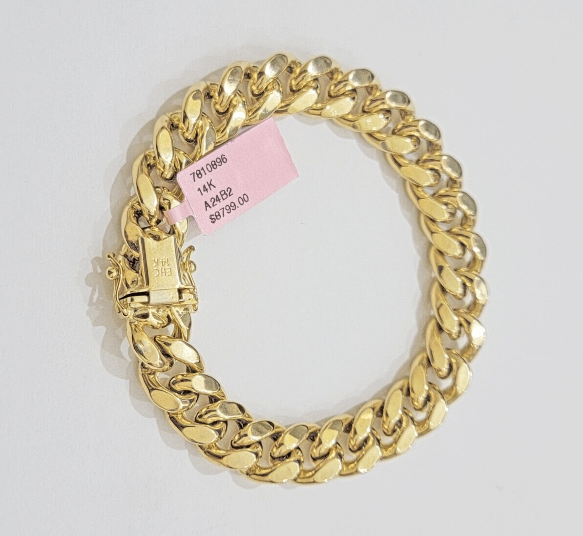 Mens 14k Yellow Gold Bracelet 7.5 Inch Miami Cuban Link Box Clasp REAL 14KT - Reva Jeweler
